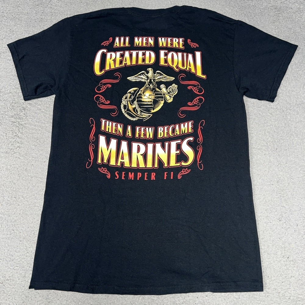 VTG US Marine All Men Created Equal T Shirt Men's Size M Black 2-Sided Semper Fi